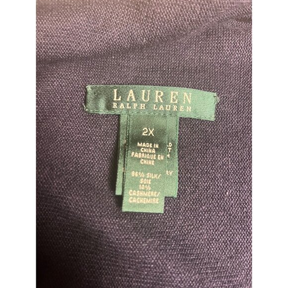 Lauren Ralph Lauren Draped Cardigan Sweater Navy 2X Silk & Cashmere Open Front - Picture 4 of 8
